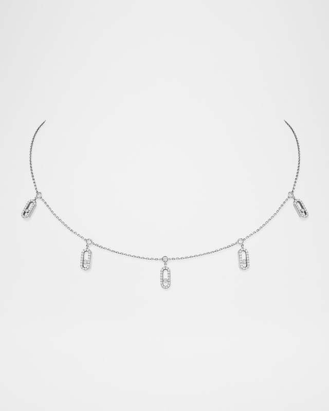 Move Uno 18K White Gold Tassel Pave Choker Necklace